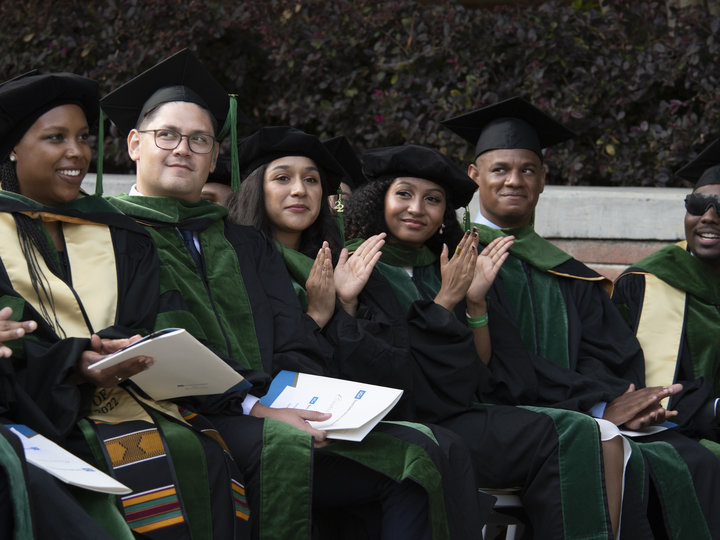 A group of graduating UCLA/CDU Medical Education Program students at the 2022 DGSOM commencement ceremony.